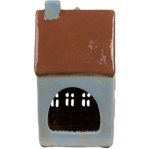Clayre & Eef 6CE1884 Teelichthalter Haus Keramik Blau Braun 11x8x20 cm