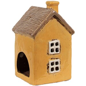 Clayre & Eef 6CE1891 Teelichthalter Haus Keramik Gelb 9x9x15 cm Landhausstil