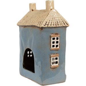 Clayre & Eef 6CE1894 Teelichthalter Haus Blau Beige 16x10x23 cm Keramik