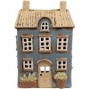 Clayre & Eef 6CE1894 Teelichthalter Haus Blau Beige 16x10x23 cm Keramik