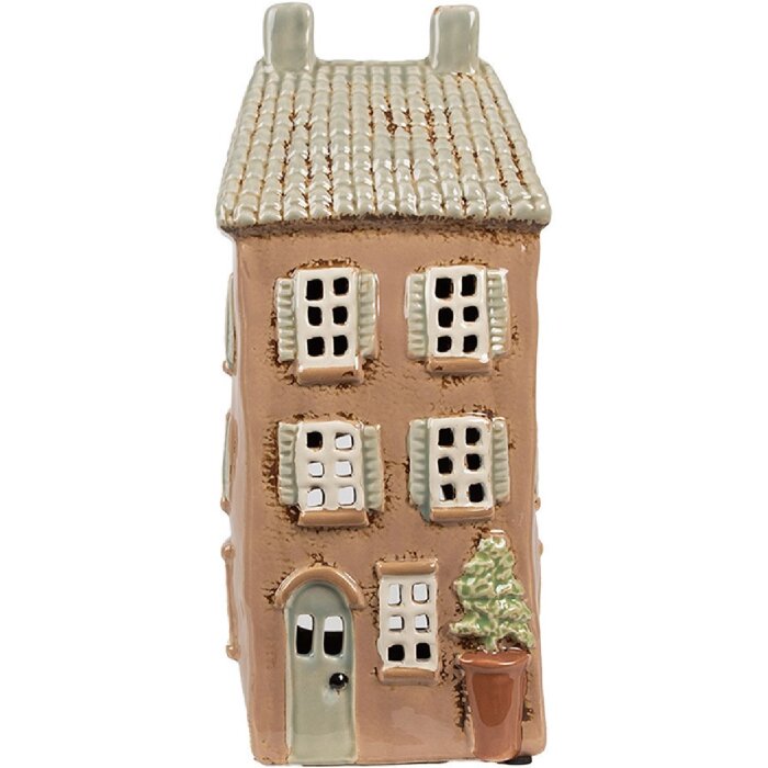 Clayre & Eef 6CE1895 Teelichthalter Haus Keramik Braun Beige 12x9x28 cm