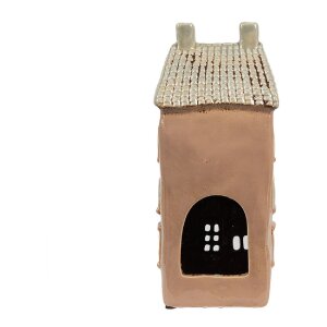 Clayre & Eef 6CE1895 Teelichthalter Haus Keramik Braun Beige 12x9x28 cm