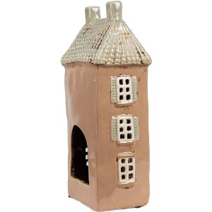 Clayre & Eef 6CE1895 Teelichthalter Haus Keramik Braun Beige 12x9x28 cm
