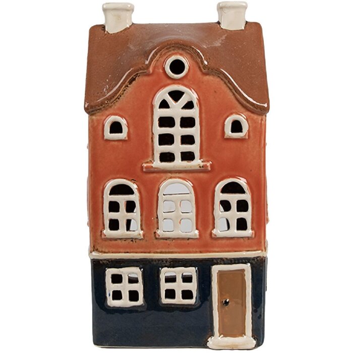 Clayre & Eef 6CE1914 Teelichthalter Haus Keramik Orange Blau 12x9x22 cm