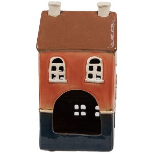 Clayre & Eef 6CE1914 Teelichthalter Haus Keramik Orange Blau 12x9x22 cm