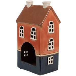 Clayre & Eef 6CE1914 Teelichthalter Haus Keramik Orange Blau 12x9x22 cm