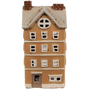 Clayre & Eef 6CE1869 Teelichthalter Haus Keramik Orange-Beige 11x9x22 cm