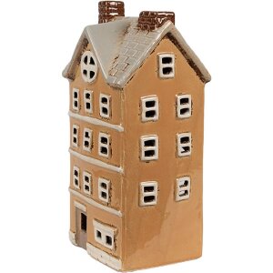 Clayre & Eef 6CE1869 Teelichthalter Haus Keramik Orange-Beige 11x9x22 cm
