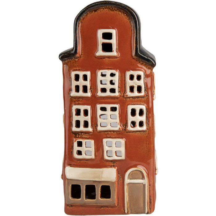 Clayre & Eef 6CE1871 Teelichthalter Haus Keramik Rot 12x9x25 cm Landhausstil