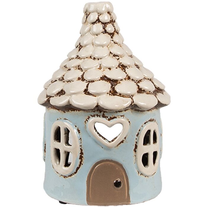 Clayre & Eef 6CE1875 Teelichthalter Haus Blau Beige Ø11x15 cm