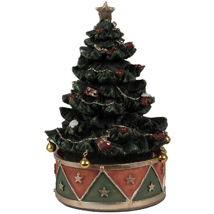 Clayre & Eef 6PR5100 Spieluhr Weihnachtsbaum Ø12x18 cm Grün Rot Polyresin