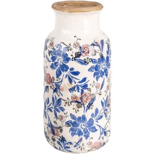 Clayre & Eef 6CE1928L Vase Blumendekor Beige Blau Ø15x32 cm