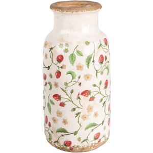 Clayre & Eef Vase 6CE1933L Blumenmuster Erdbeeren Ø 15x32 cm