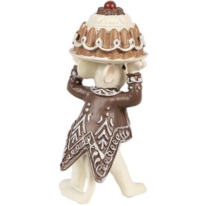 Clayre & Eef 6PR3904GG Dekoration Mäuse mit Kuchen Set 2 5x5x11 5x5x10 cm