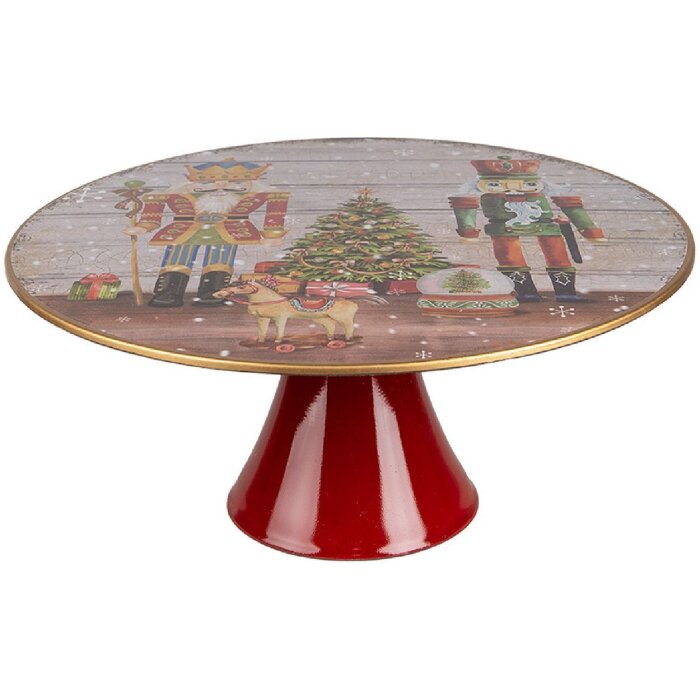 Clayre & Eef 65752 Placă de tort Ø 33 cm Motivul Spărgătorului de nuci Roșu auriu