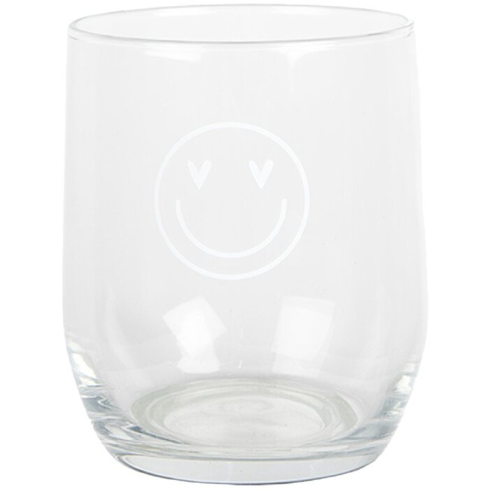 Clayre & Eef BHSGL0006 Trinkglas Smiley Transparent Ø 8x9 cm 300 ml
