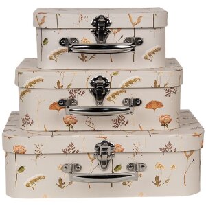 Clayre & Eef 66022 Dekoration Koffer 3er-Set Beige floral 30/25/20 cm