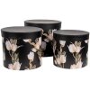 Clayre & Eef 66023 Cutii de depozitare Set 3 dimensiuni Negru Floral Stil Country