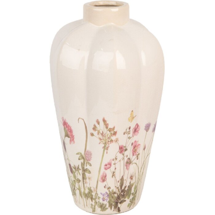 Clayre & Eef Vase 6CE1938M Ø 21x34 cm Beige Rosa Blumenmotive Landhausstil