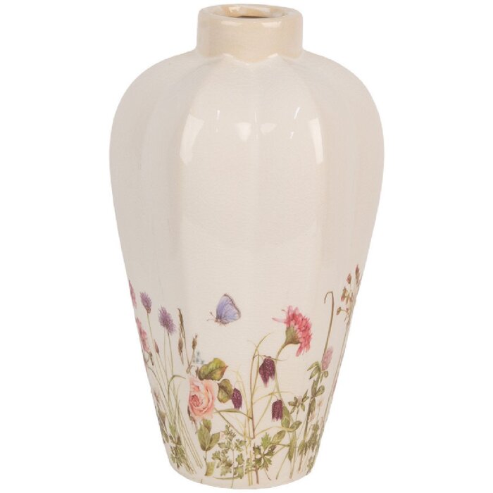 Clayre & Eef Vaza Bej Roz Ceramică stil rustic Ø 17x30 cm