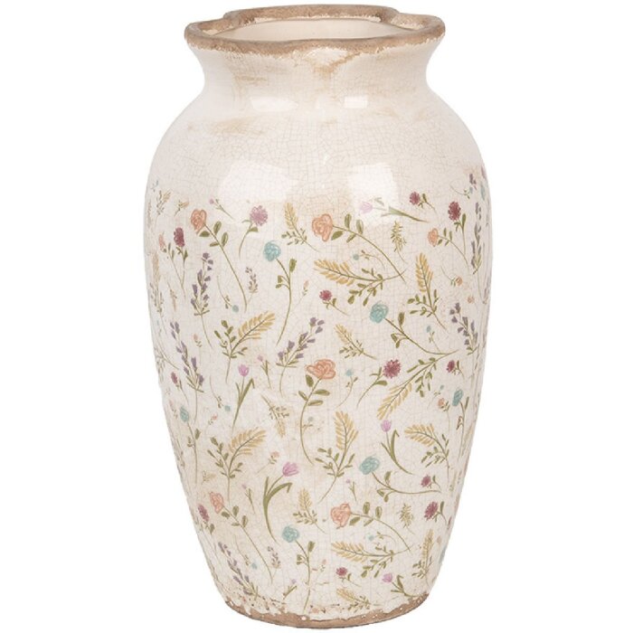 Clayre & Eef 6CE1941L Vaza Bej Roz Ø 21x37 cm Ceramică Stil rustic