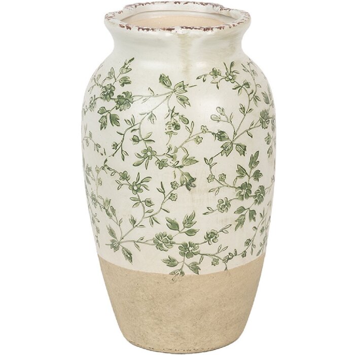 Clayre & Eef 6CE1943S Vase Grün Beige Keramik Ø16x27cm Landhausstil