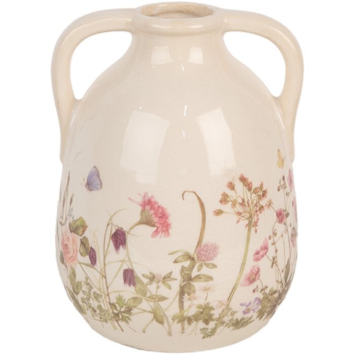 Clayre & Eef 6CE1947M Keramikvase Beige Rosa Ø 14x18 cm Landhausstil
