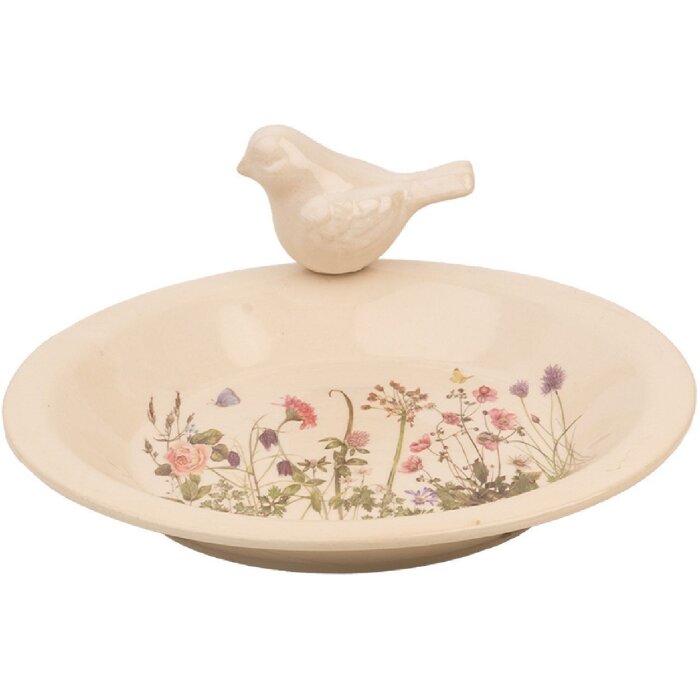 Clayre & Eef 6CE1948L Vogel Fressnapf Beige Rosa Ø 26x10 cm