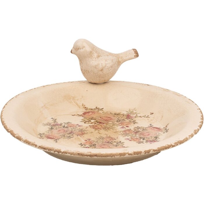 Clayre & Eef 6CE1949L Bol pentru hrănirea păsărilor Ø 26x10 cm Ceramic Roses Vintage