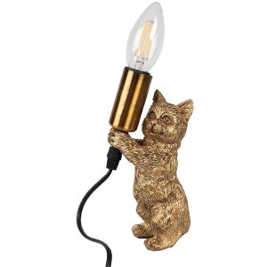 Clayre & Eef 6LMP791 Tischlampe Katze Gold 9x9x18 cm...