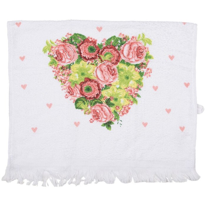 Clayre & Eef CT033 Gästetuch Weiß Rosa 40x66 cm Baumwolle Rechteck