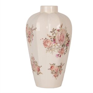 Clayre & Eef 6CE1963M Vase Ø 21x34 cm Beige Rosa Keramik Landhausstil