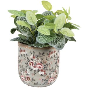Clayre & Eef 6CE1966L Blumentopf Grau Rosa Ø 17x16 cm Landhausstil