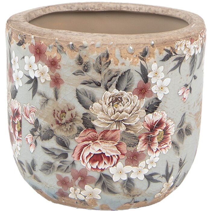 Clayre & Eef 6CE1966M Ghiveci de flori gri roz Ø 14x13 cm Stil rustic