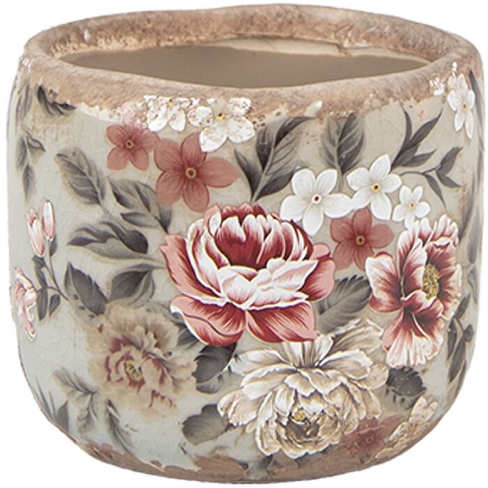 Clayre & Eef 6CE1966S Blumentopf Grau Rosa Ø 10x9 cm Landhausstil Keramik