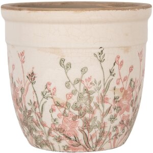 Clayre & Eef 6CE1974L Blumentopf Keramik Beige Rosa Ø 18x17 cm Landhausstil