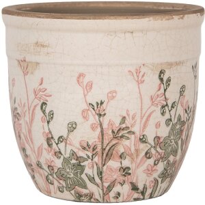 Clayre & Eef 6CE1974M Blumentopf Keramik Beige Rosa Landhausstil Ø 16x14 cm