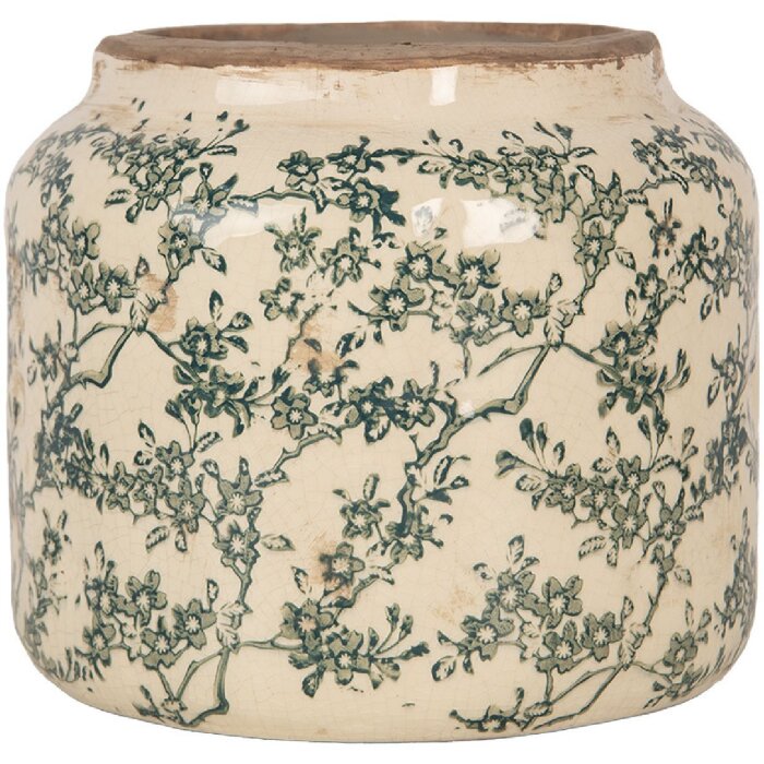 Clayre & Eef 6CE1975L Ghiveci de flori Ceramică bej verde Ø 18x16 cm