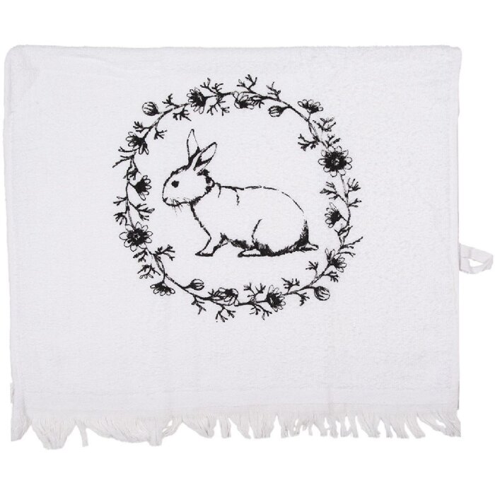 Clayre & Eef prosop pentru oaspeți din bumbac alb negru stil rustic 40x66 cm