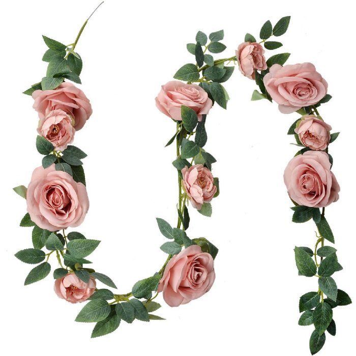 Clayre & Eef 6PL0321P Ghirlandă de trandafiri artificiali roz verde 150 cm