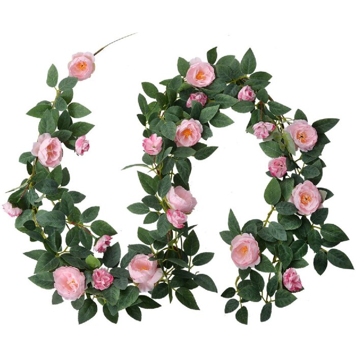 Clayre & Eef 6PL0323 Ghirlandă de trandafiri artificiali roz verde 14x14x180 cm