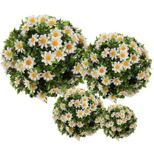 Clayre & Eef 6PL0324L Dekokugel Kunstblume Gänseblümchen Weiß Grün Ø 30 cm