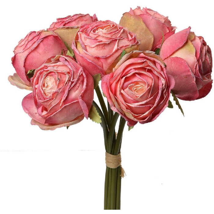 Clayre & Eef 6PL0336P Künstliche Blume Strauß 7 Rosen Rosa 16x14x34 cm