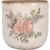 Clayre & Eef 6CE1981L Ghiveci de flori din ceramică model floral bej roz Ø 18x17 cm