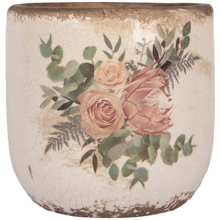 Clayre & Eef 6CE1981M Blumentopf Keramik Beige Rosa Ø 14x13 cm
