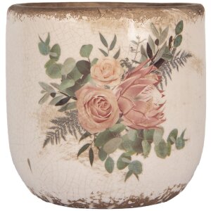 Clayre & Eef 6CE1981M Blumentopf Keramik Beige Rosa Ø 14x13 cm