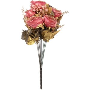 Clayre & Eef 6PL0340 Künstliche Blume Strauß Rosen Rosa Gold 18x15x50 cm