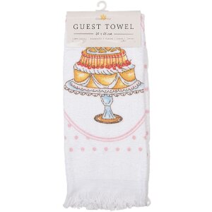 Clayre & Eef CT030 Gästetuch Weiß Rosa Landhausstil 40x66 cm Baumwolle