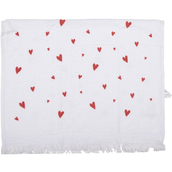 Clayre & Eef CTFAS-1 prosop pentru oaspeți alb roșu motive de inimă 40x66 cm 100% bumbac