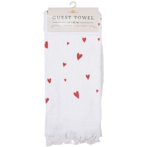 Clayre & Eef CTFAS-1 prosop pentru oaspeți alb roșu motive de inimă 40x66 cm 100% bumbac